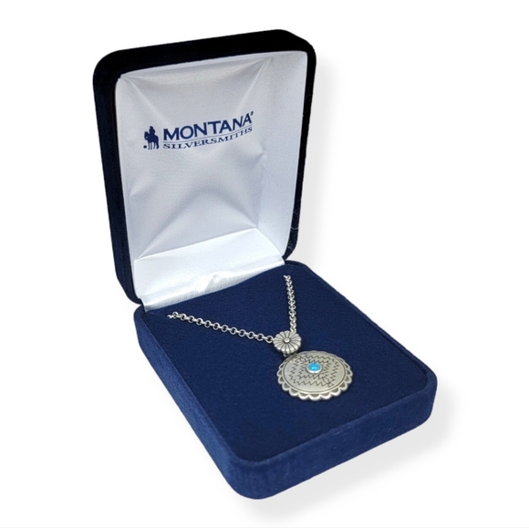 Montana Silversmiths Aztec Center of the Storm Scalloped Turquoise Necklace New! - Picture 3 of 13